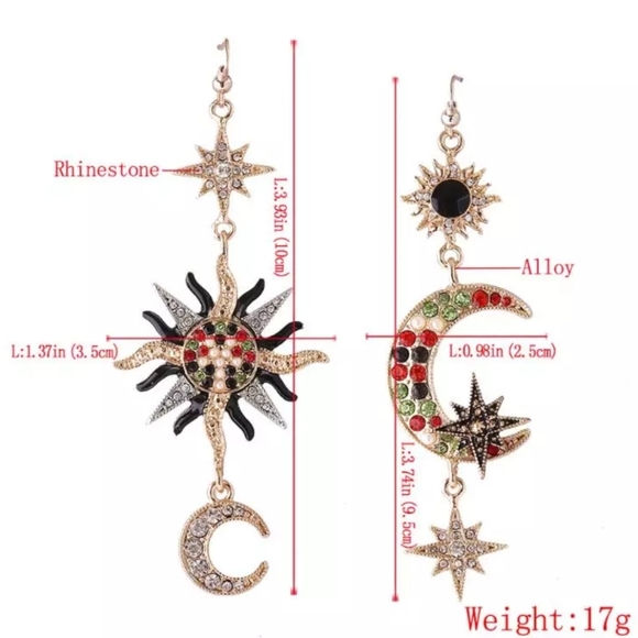 Gold sun and moon drop earrings - Picture 4 of 6